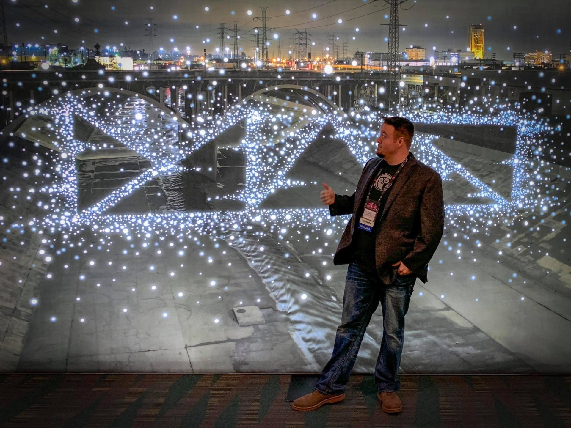 Justin in front of the Adobe MAX star installation, Los Angeles, 2018